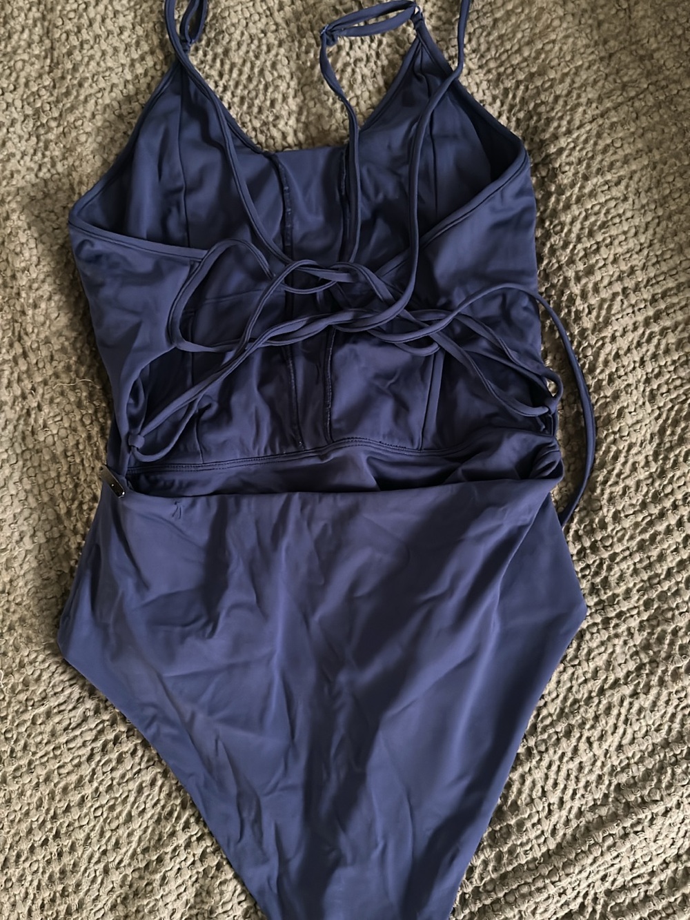 BuffBunny Navy Blue One-Piece Swimsuit with Lace-Up Back